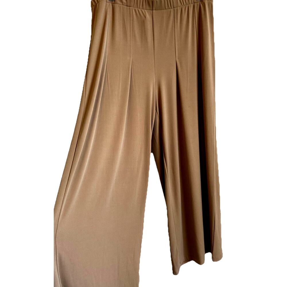 Chicos Wide Leg Elastic Crop Pants L Tan Pleats Office Work Earthy Boho Resort
